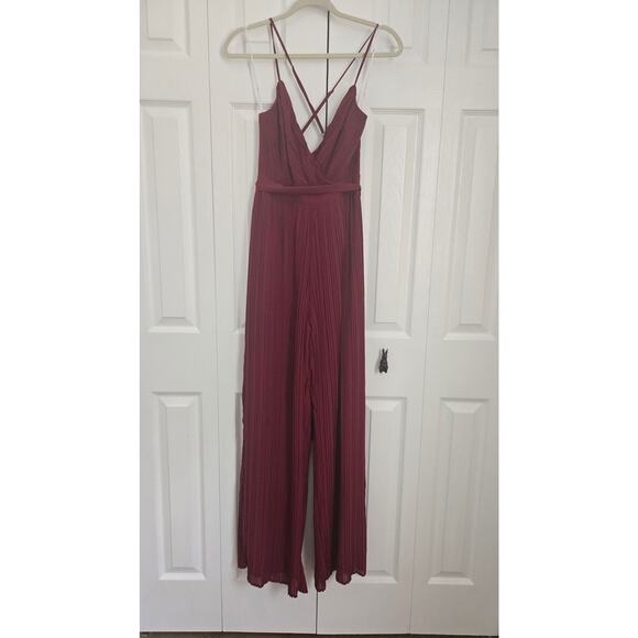 Lulu's Pleat and Thank You Wine Red Pleated Jumpsuit Sz S - Picture 5 of 16